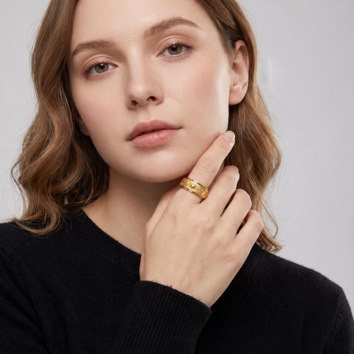 Celestial Stainless Ring worn by a model