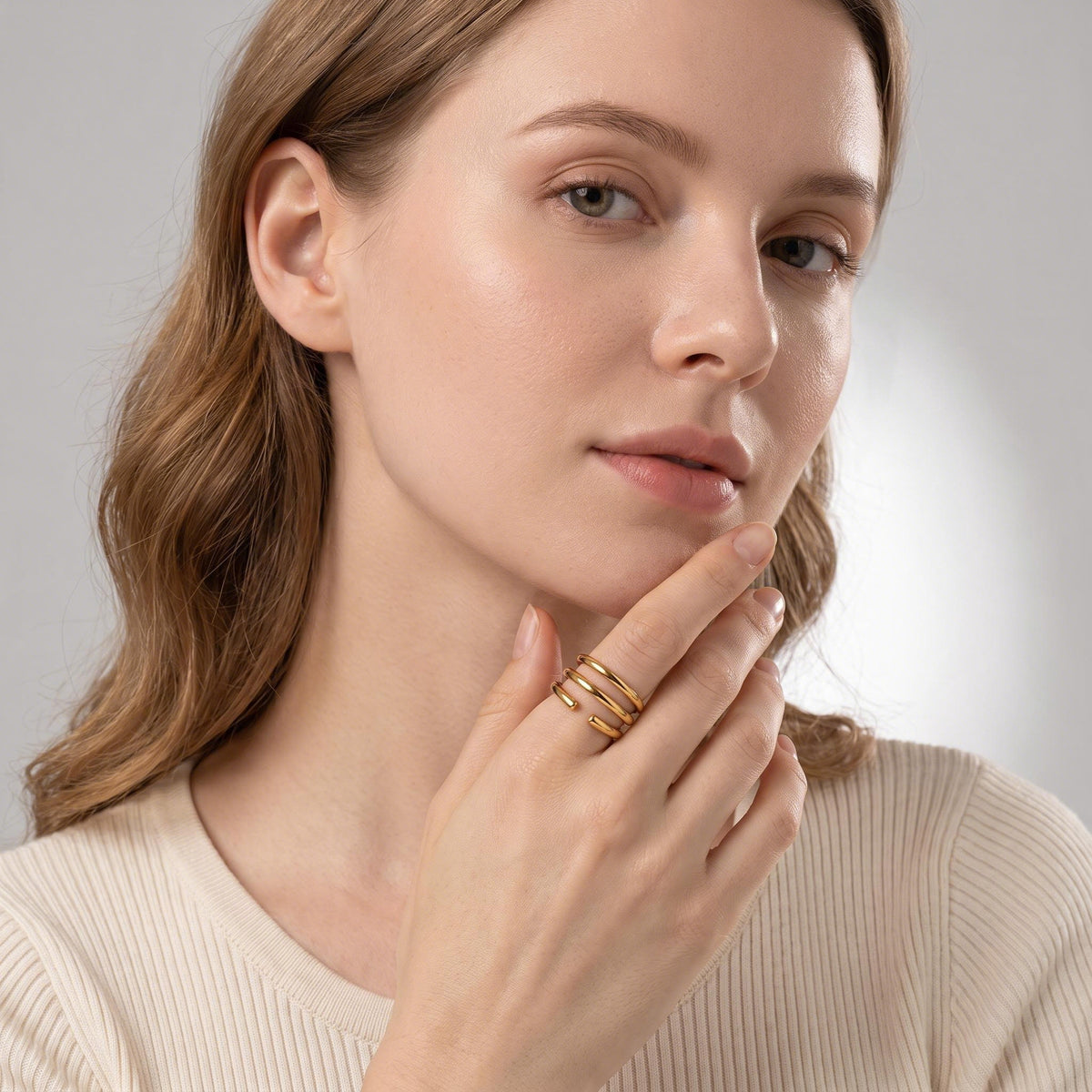 Coil Wrap Ring worn by a model