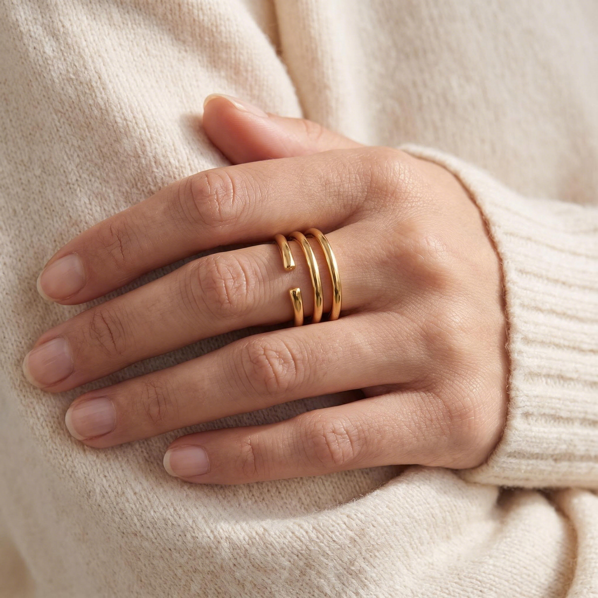 Coil Wrap Ring worn on the hand