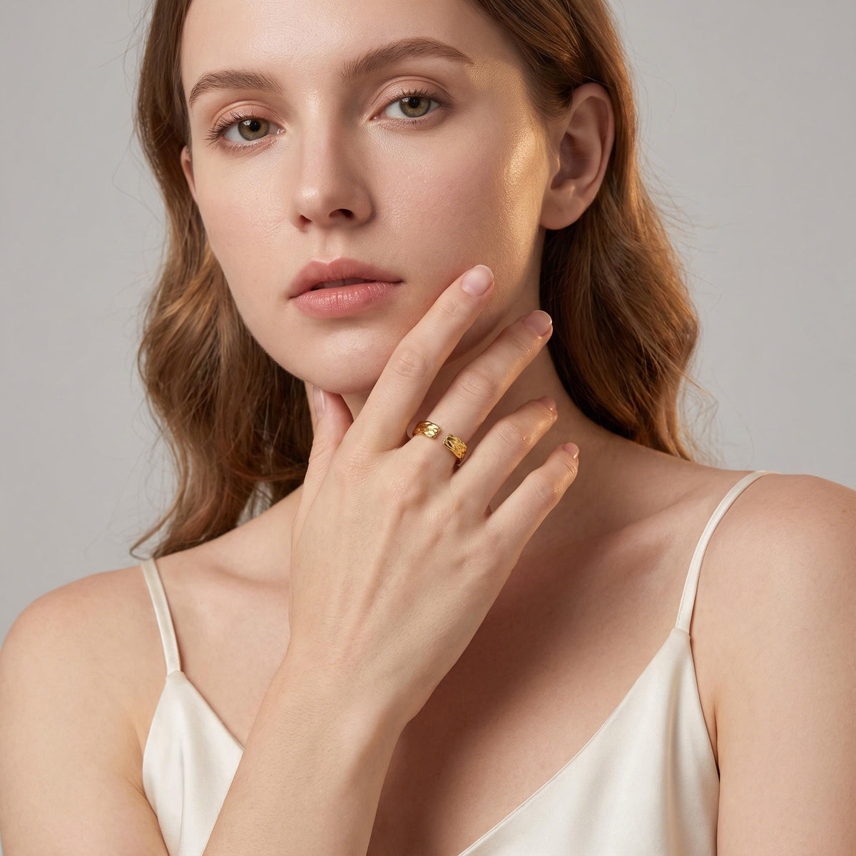 Crinkle Band Ring worn by a model