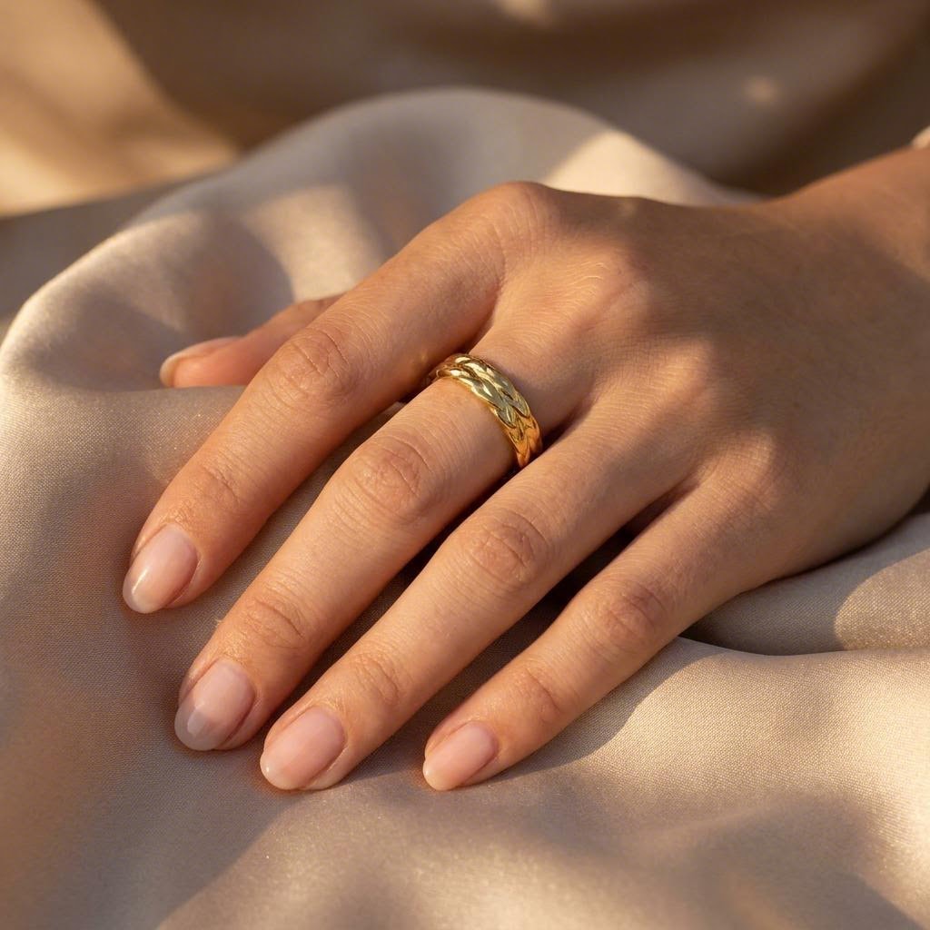 Crinkle Band Ring worn on the hand