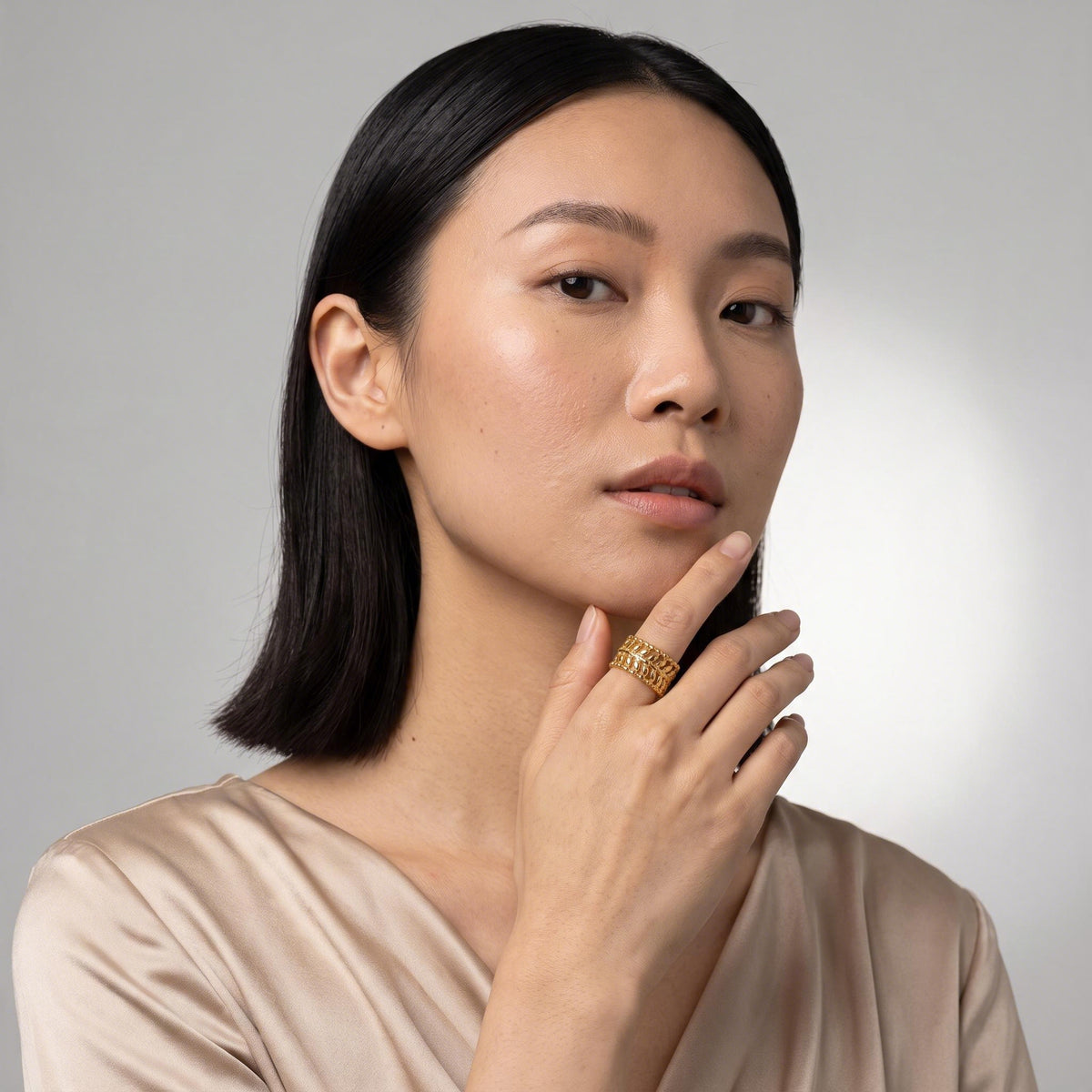 Filigree Flower Ring worn by a model
