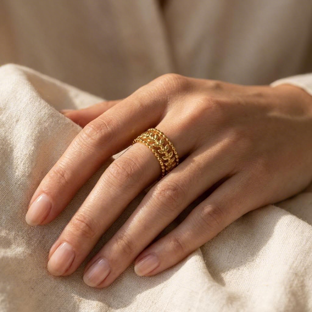 Filigree Flower Ring worn on the hand
