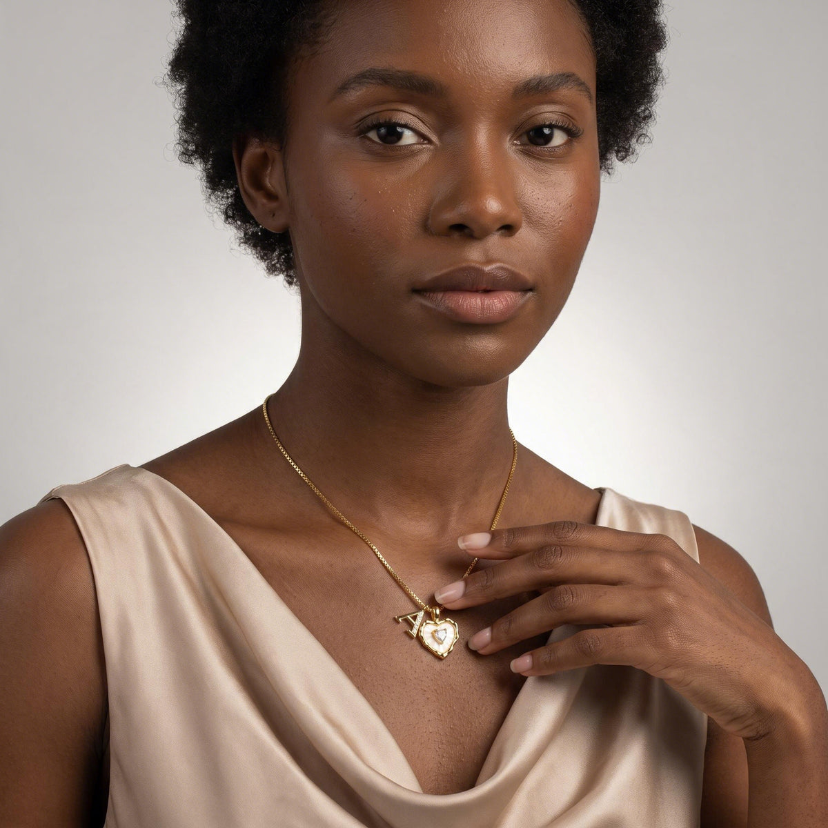 Personal Heart Necklace worn by a model
