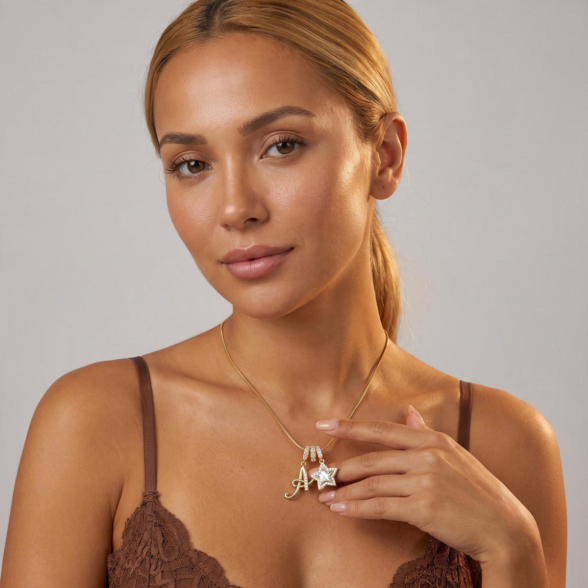 Heart Love Letter Necklace worn by a model