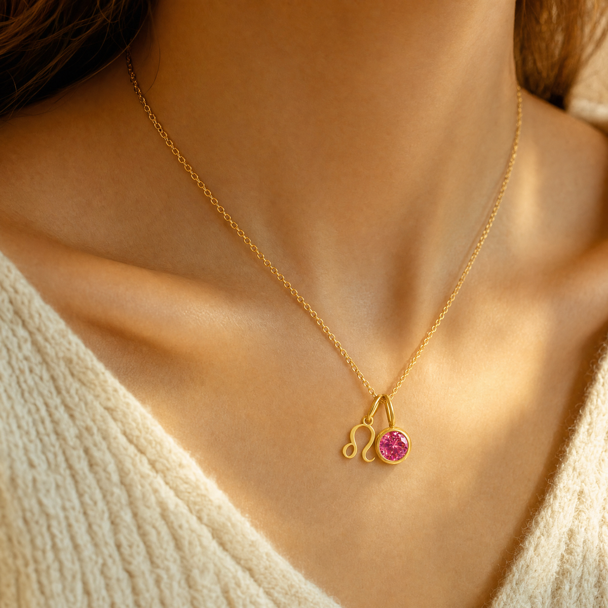 Zodiac birthstone necklace worn