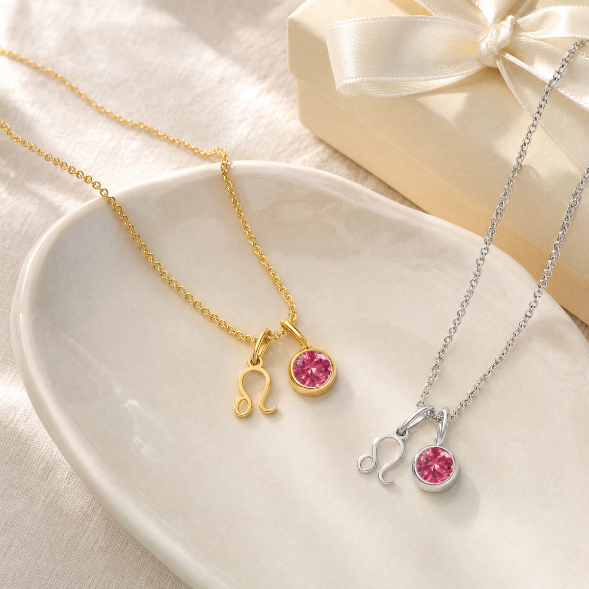 Zodiac birthstone necklaces in gold and silver