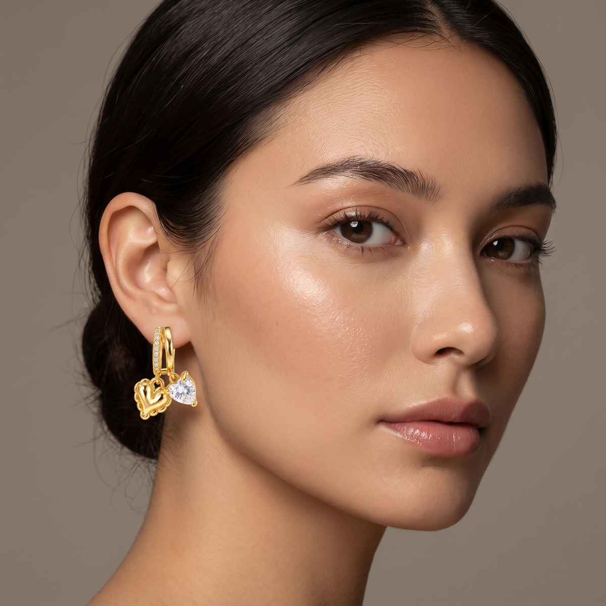 Heart love earrings worn