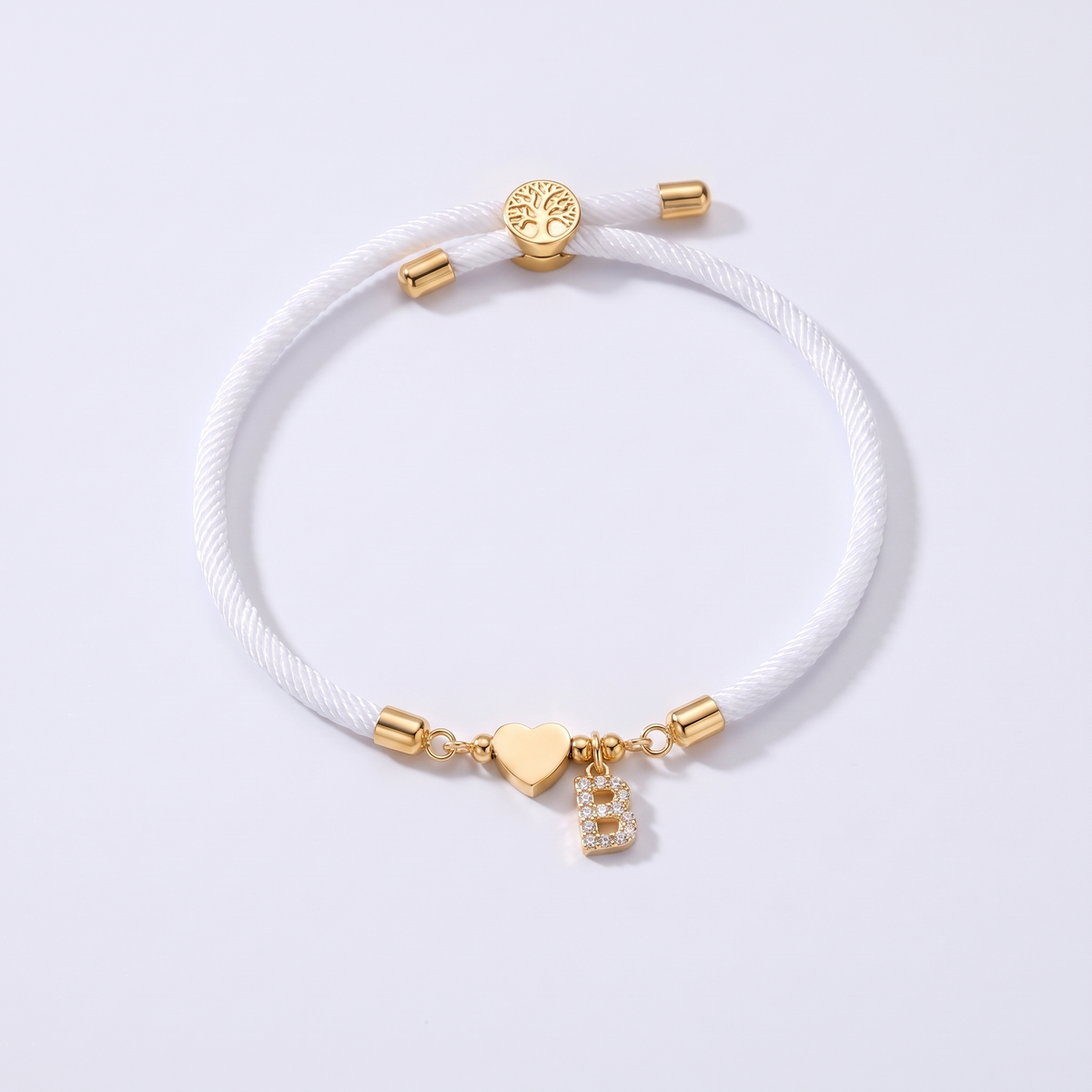 White initial rope bracelet, letter B