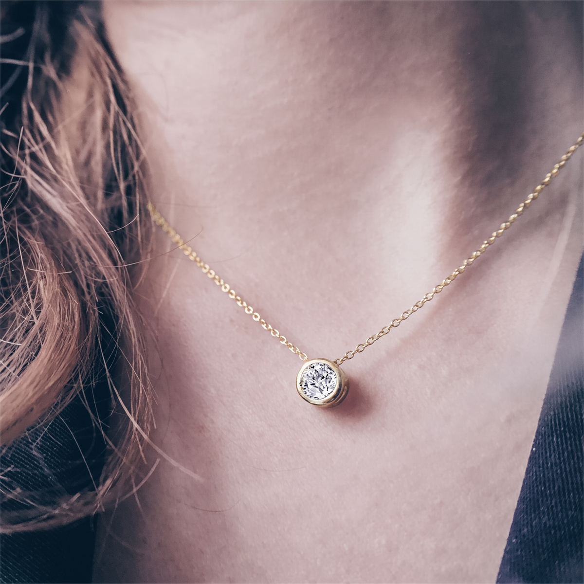 Gold path birthstone necklace worn