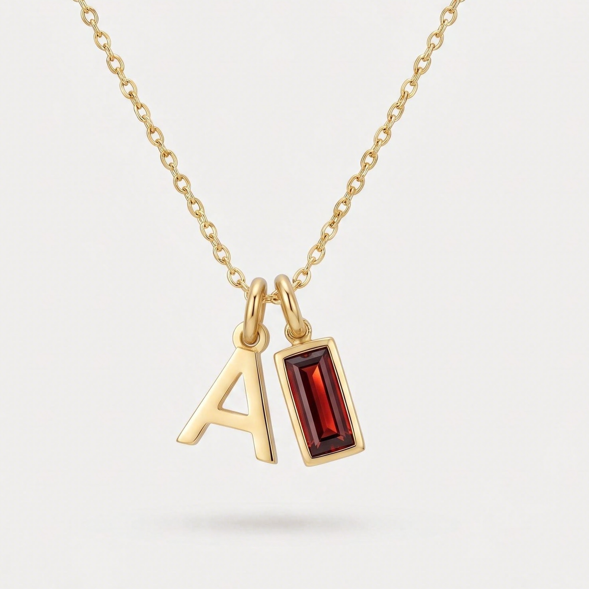 Initial Baguette Birthstone Necklace, letter A