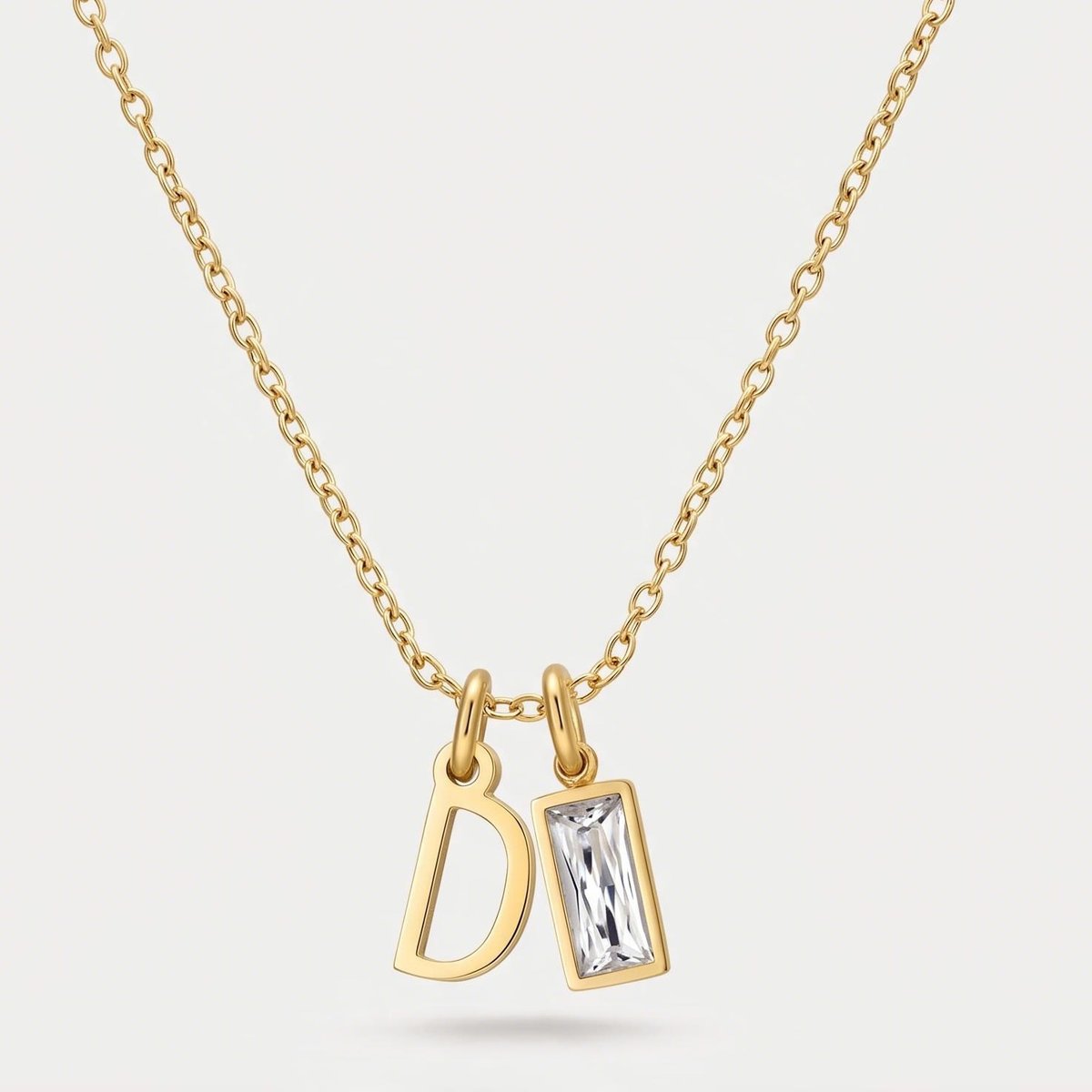Initial Baguette Birthstone Necklace, letter D