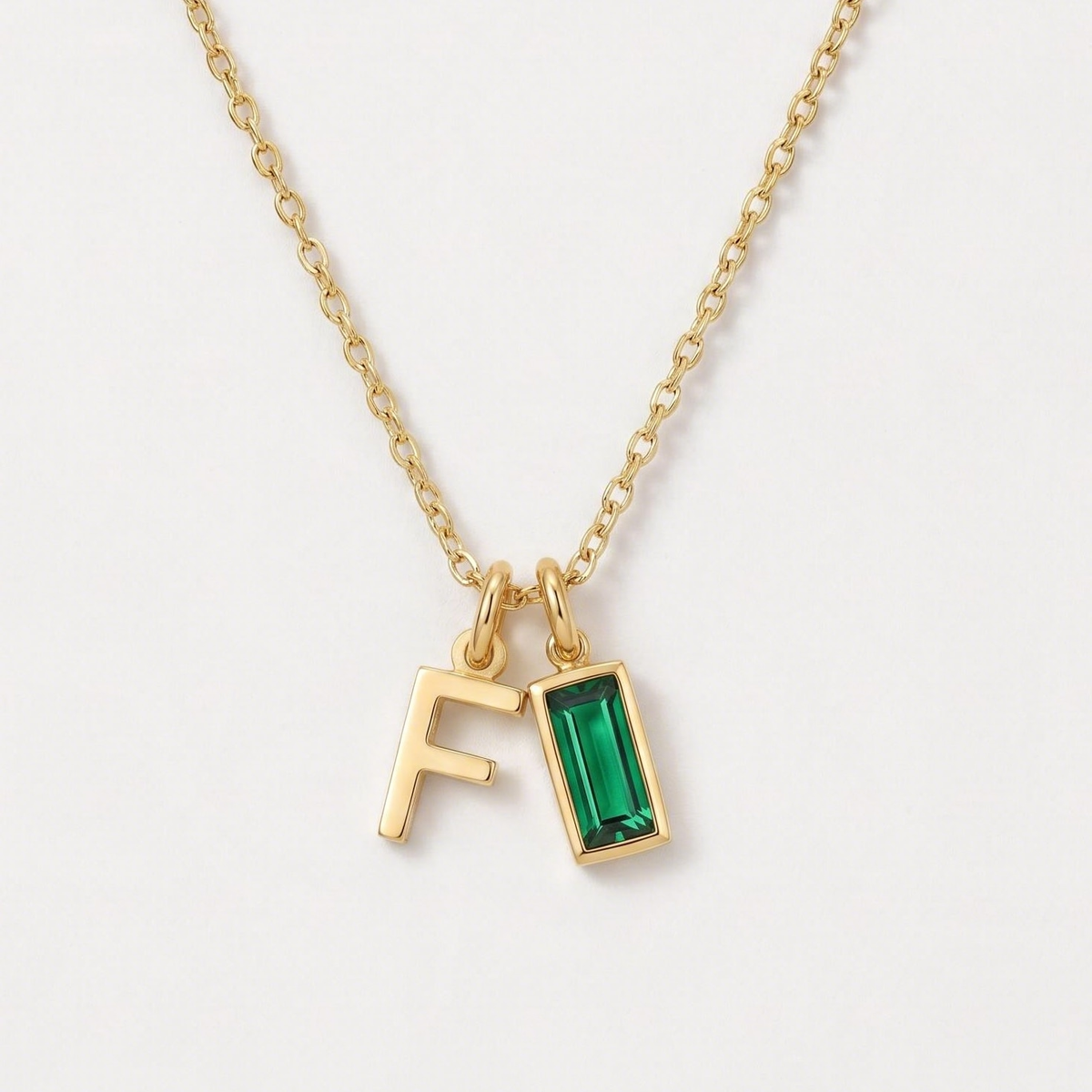 Initial Baguette Birthstone Necklace, letter F