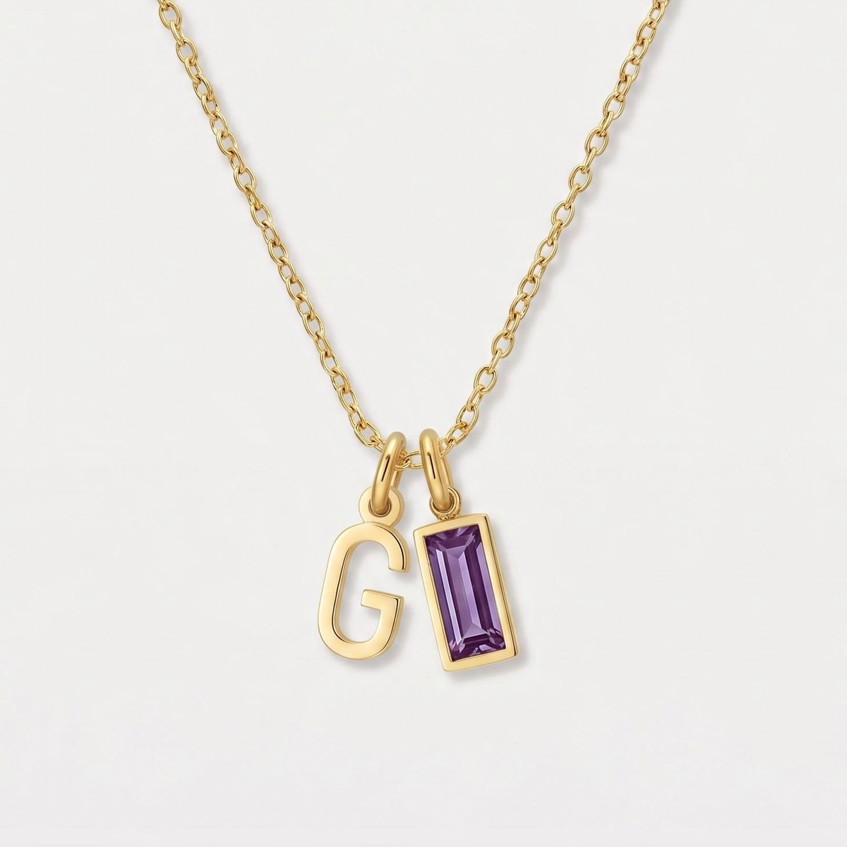 Initial Baguette Birthstone Necklace, letter G