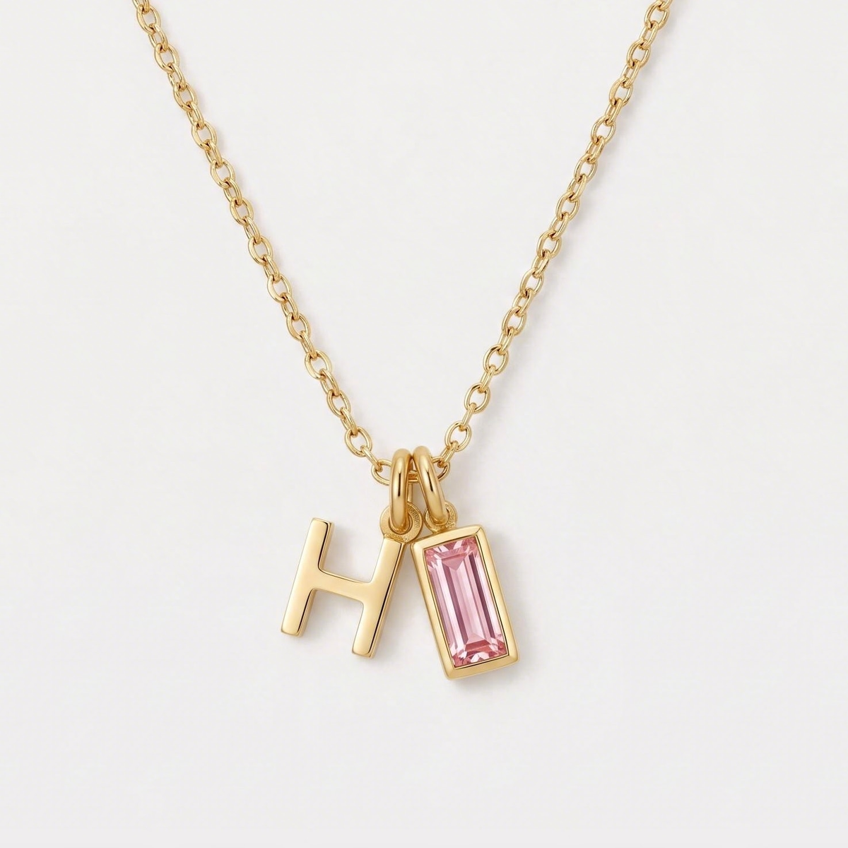 Initial Baguette Birthstone Necklace, letter H