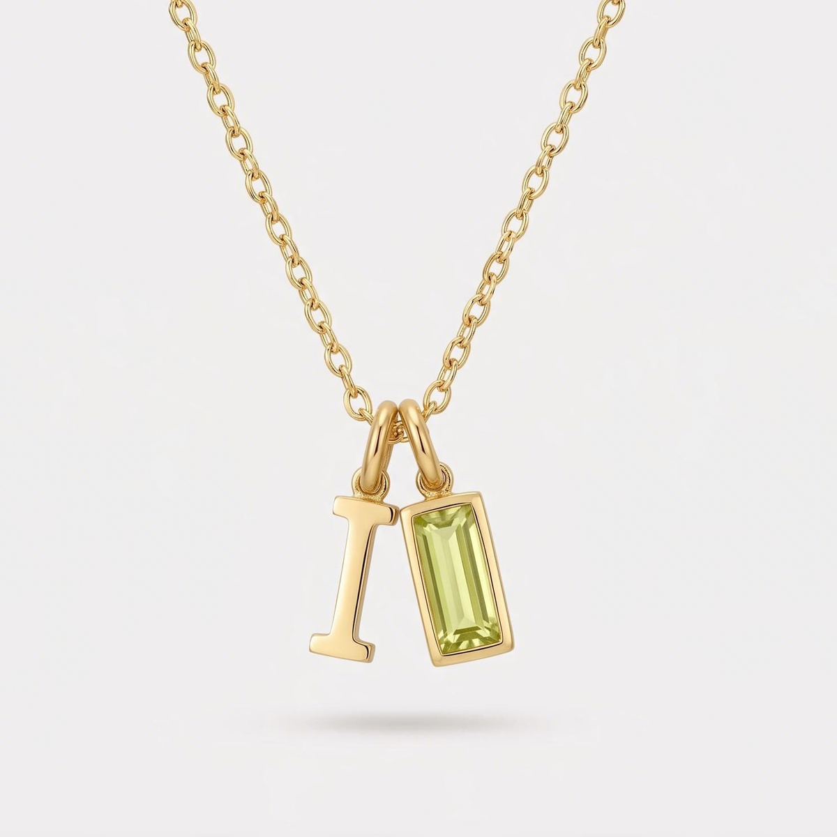 Initial Baguette Birthstone Necklace, letter I