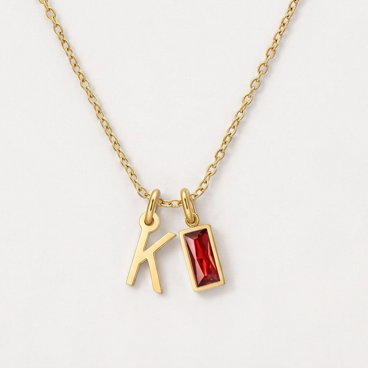 Initial Baguette Birthstone Necklace, letter K