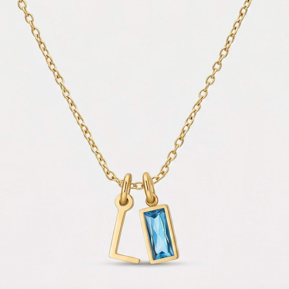 Initial Baguette Birthstone Necklace, letter L