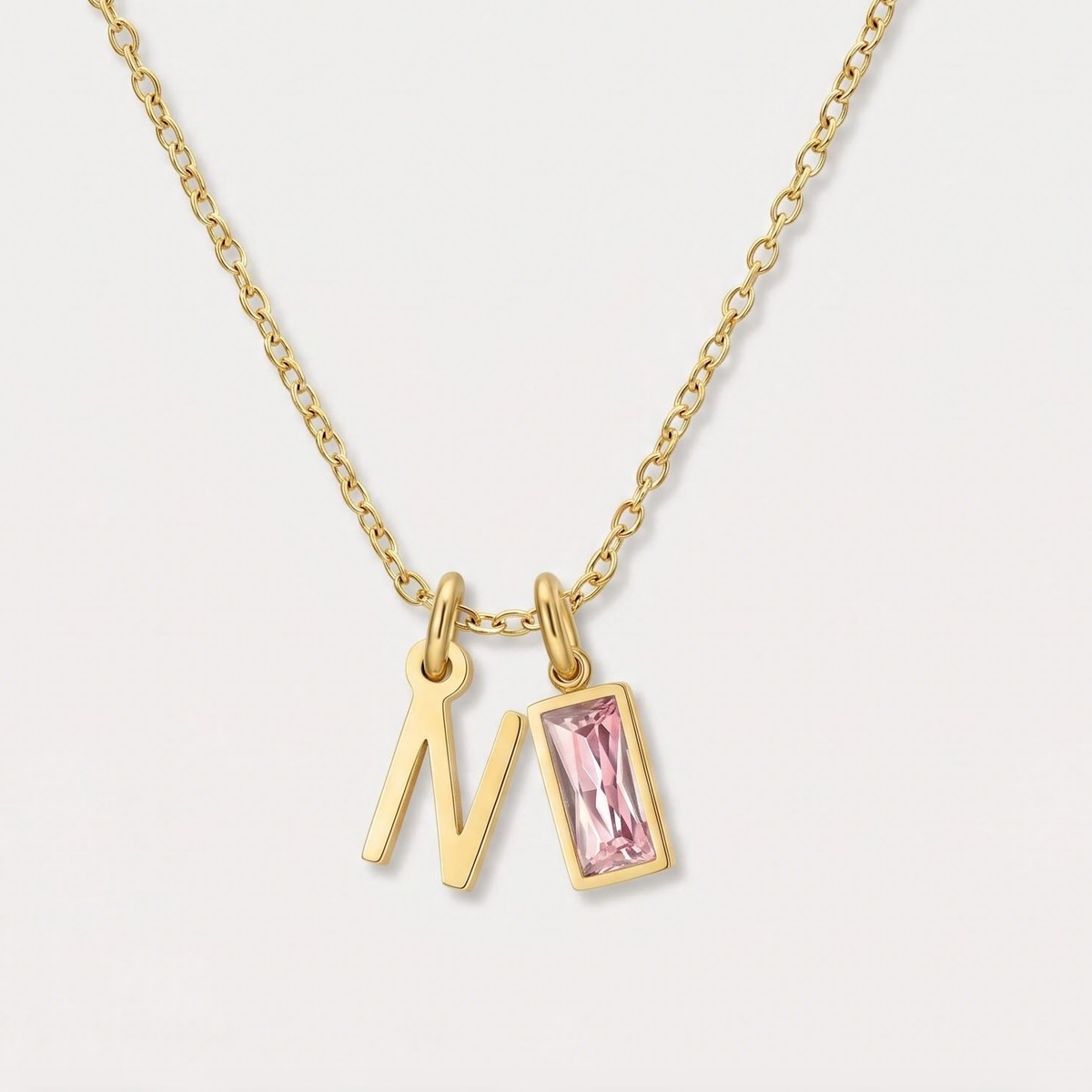 Initial Baguette Birthstone Necklace, letter N