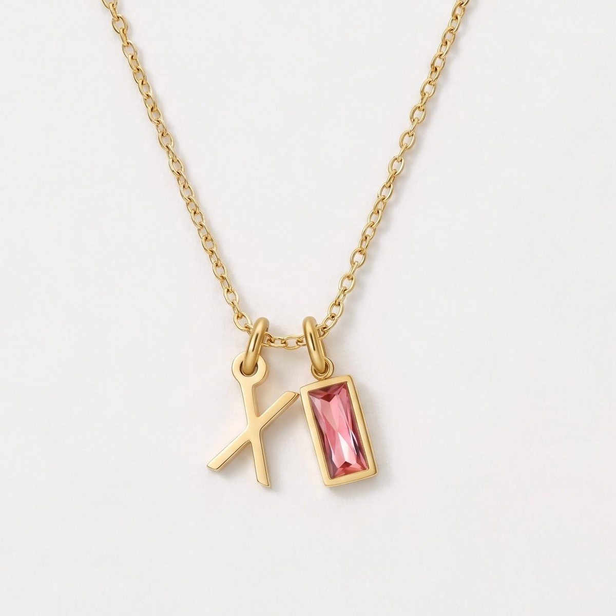Initial Baguette Birthstone Necklace, letter X