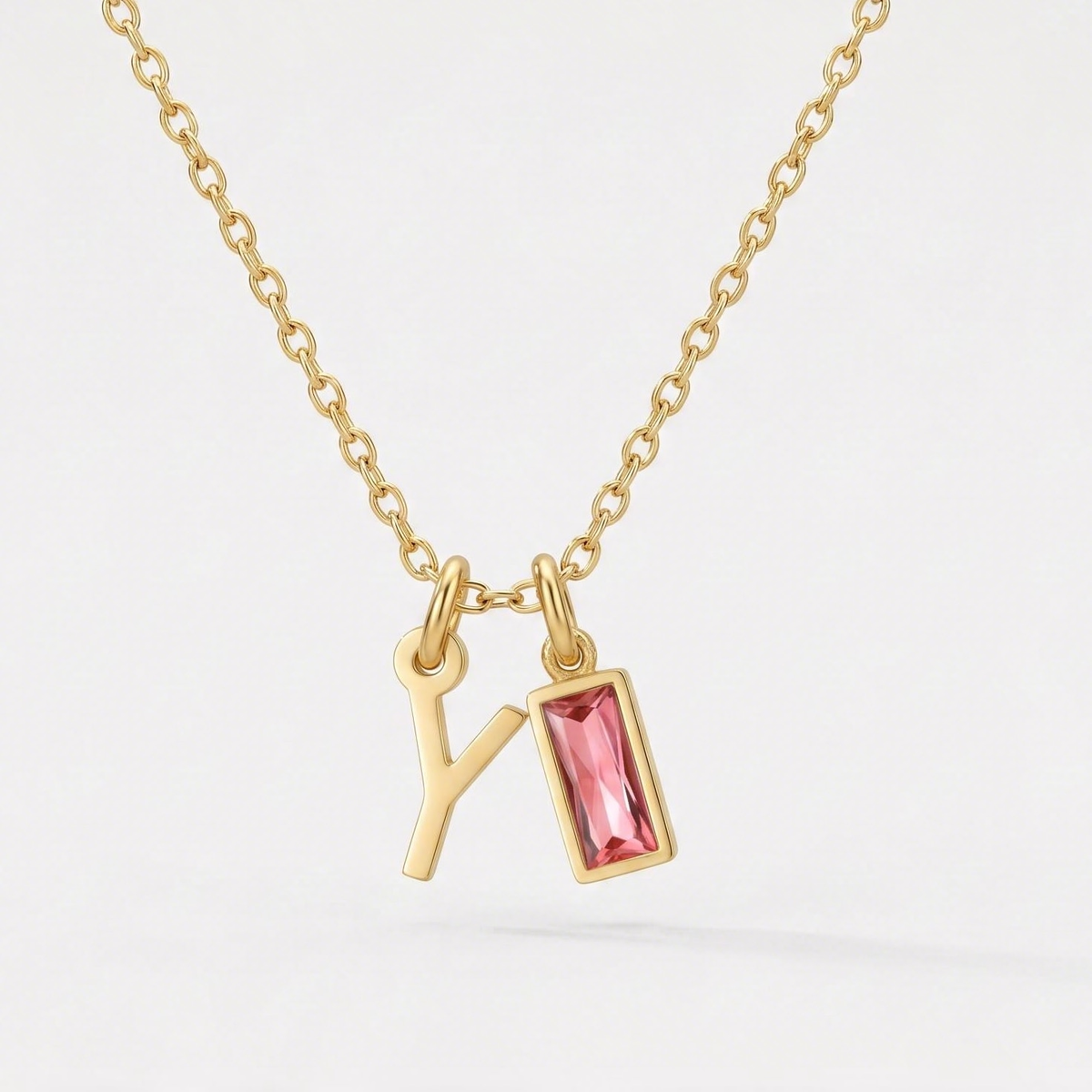 Initial Baguette Birthstone Necklace, letter Y