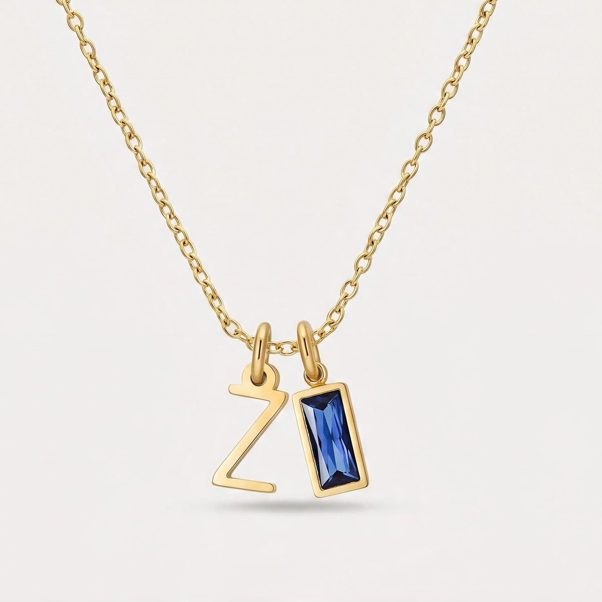 Initial Baguette Birthstone Necklace, letter Z