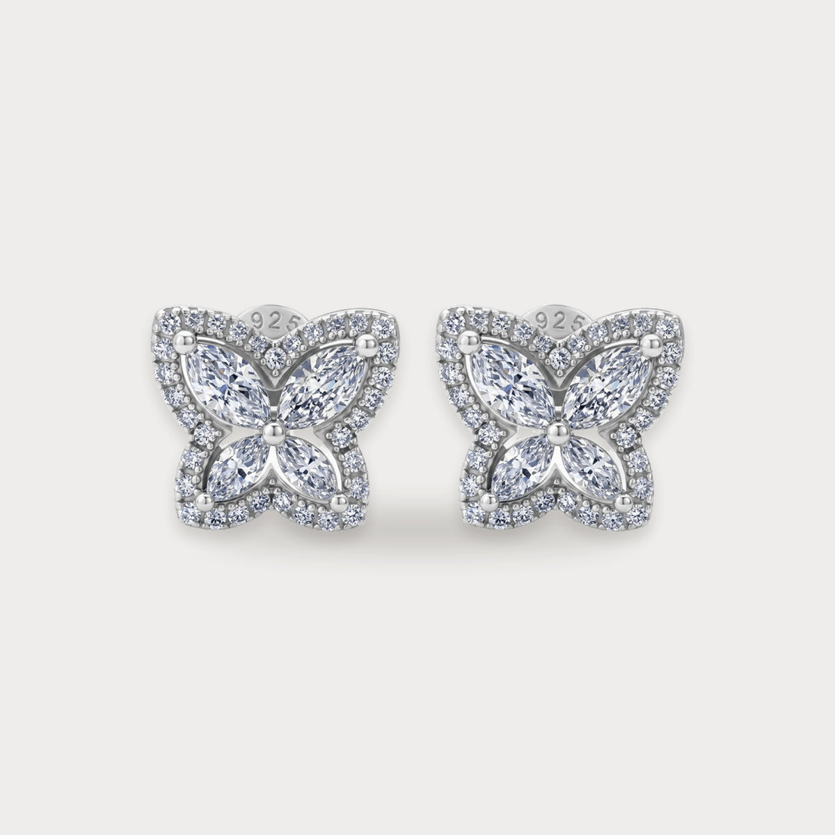 Lab Diamond Butterfly Halo Studs in sterling silver