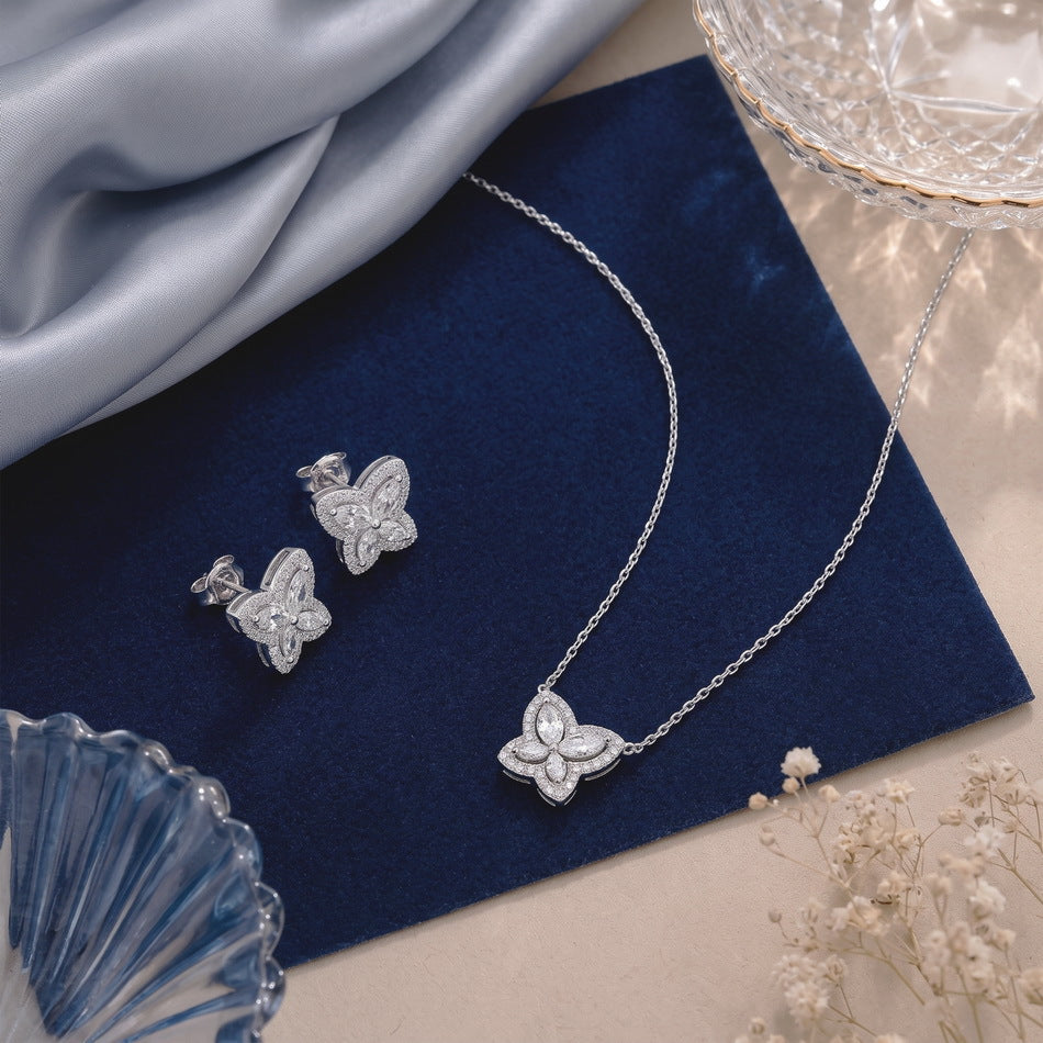 With the Butterfly Necklace on navy velvet