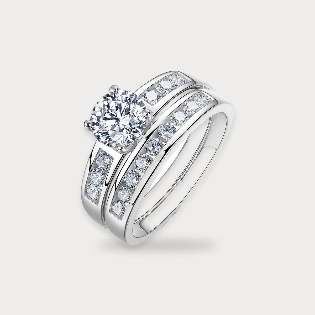 Lab Diamond Channel Bridal Set in sterling silver