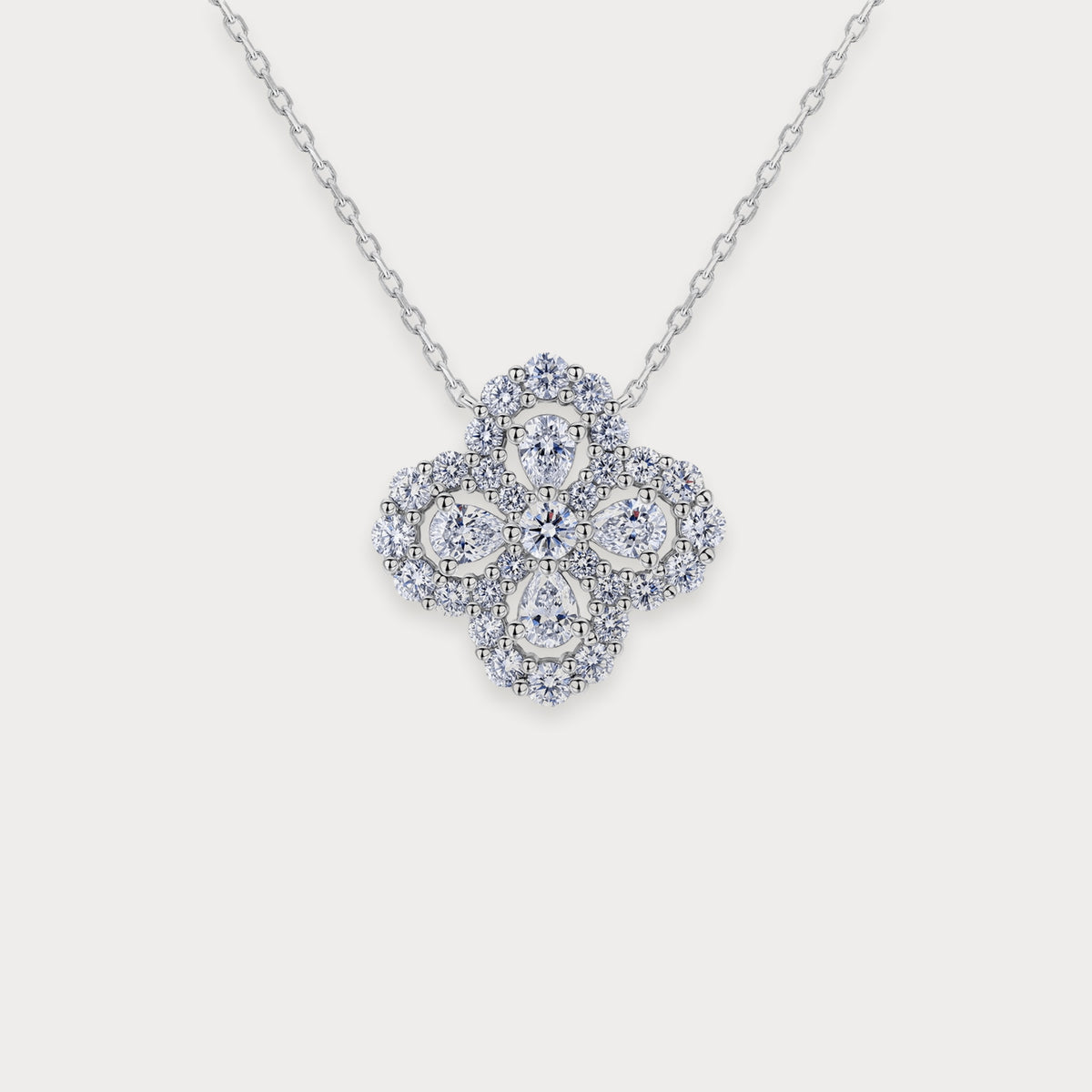 Lab Diamond Clover Necklace in sterling silver
