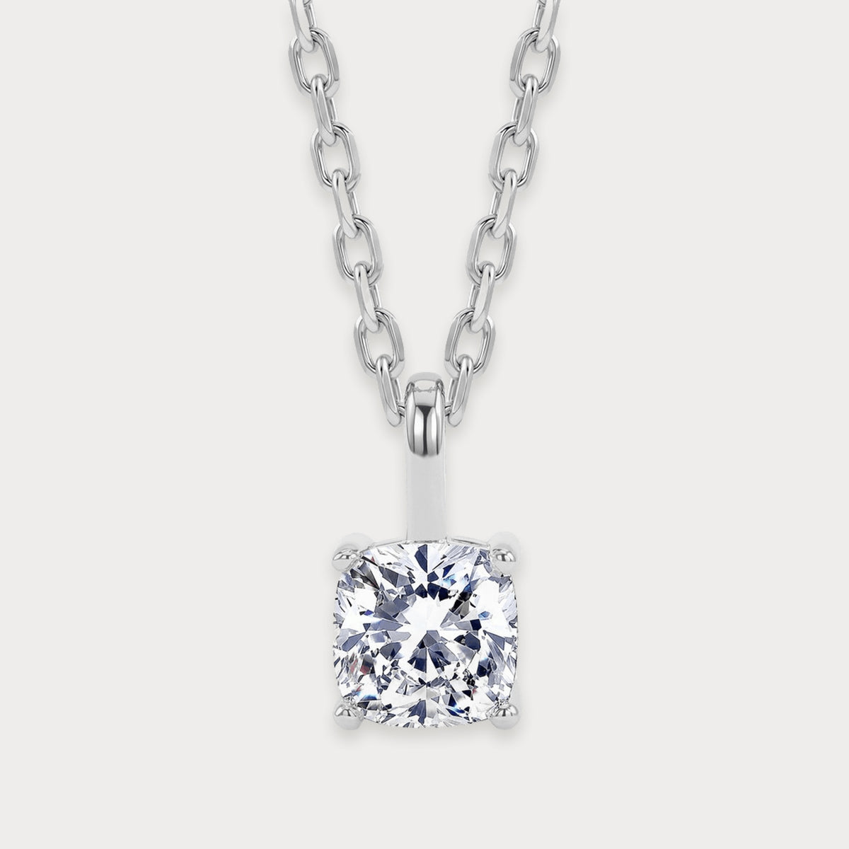 Lab Diamond Cushion Pendant Necklace in sterling silver