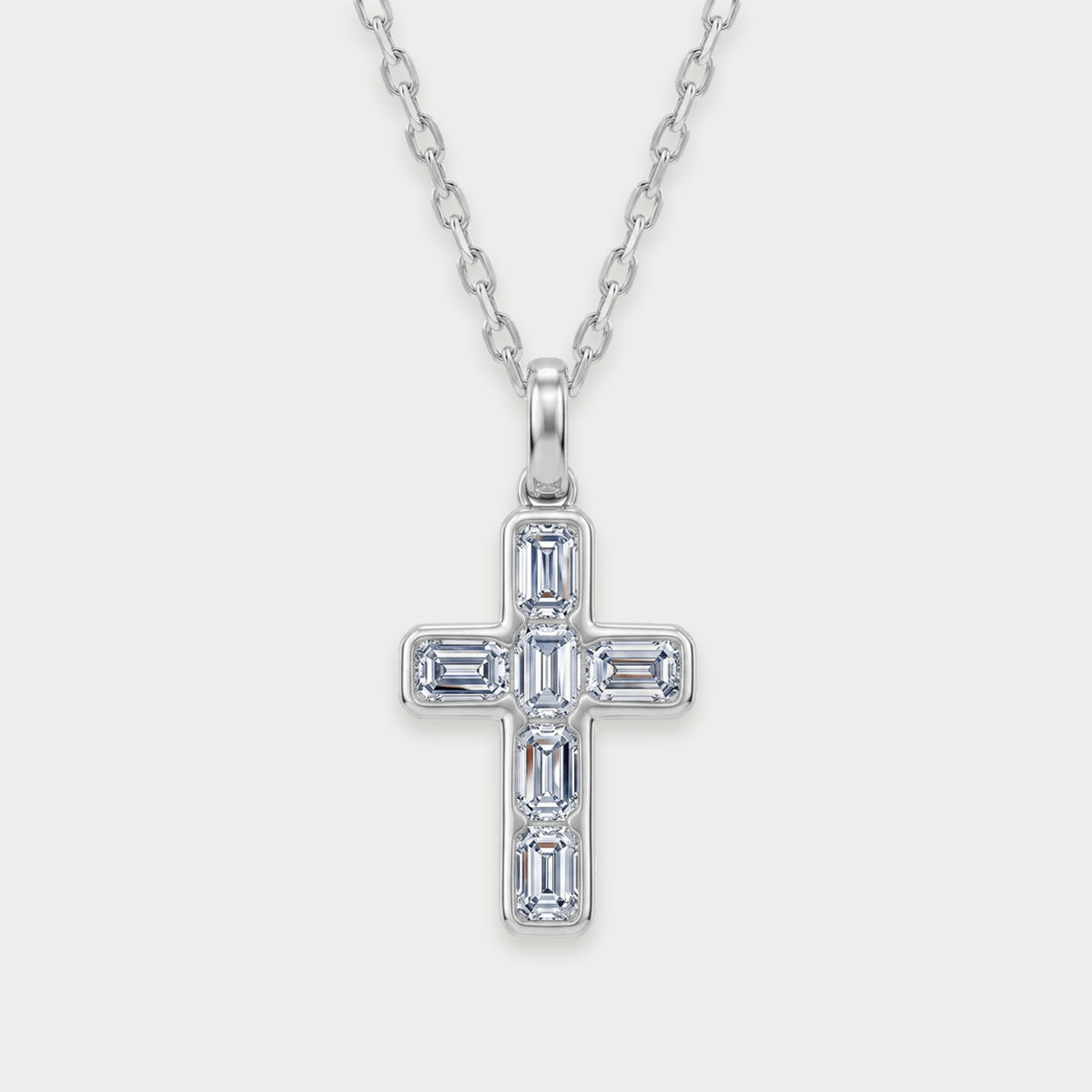 Lab Diamond Emerald Cross Necklace in sterling silver