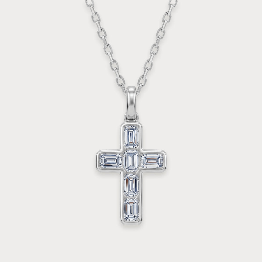 Lab Diamond Emerald Cross Necklace