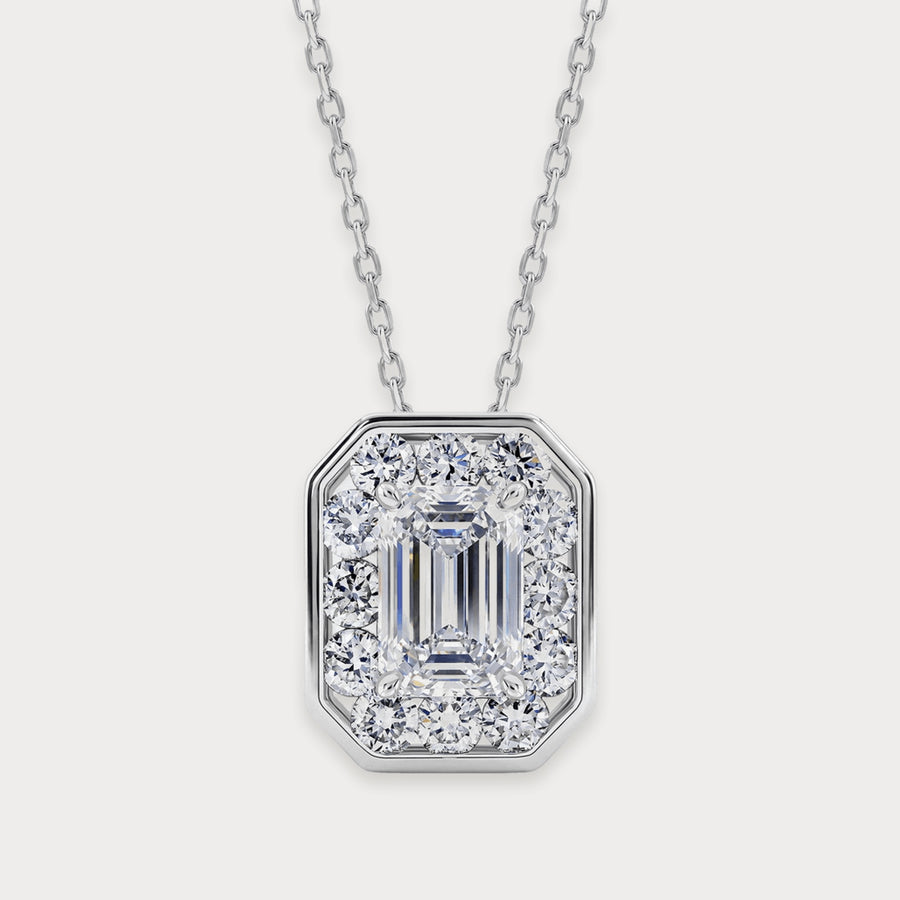 Lab Diamond Emerald Halo Pendant