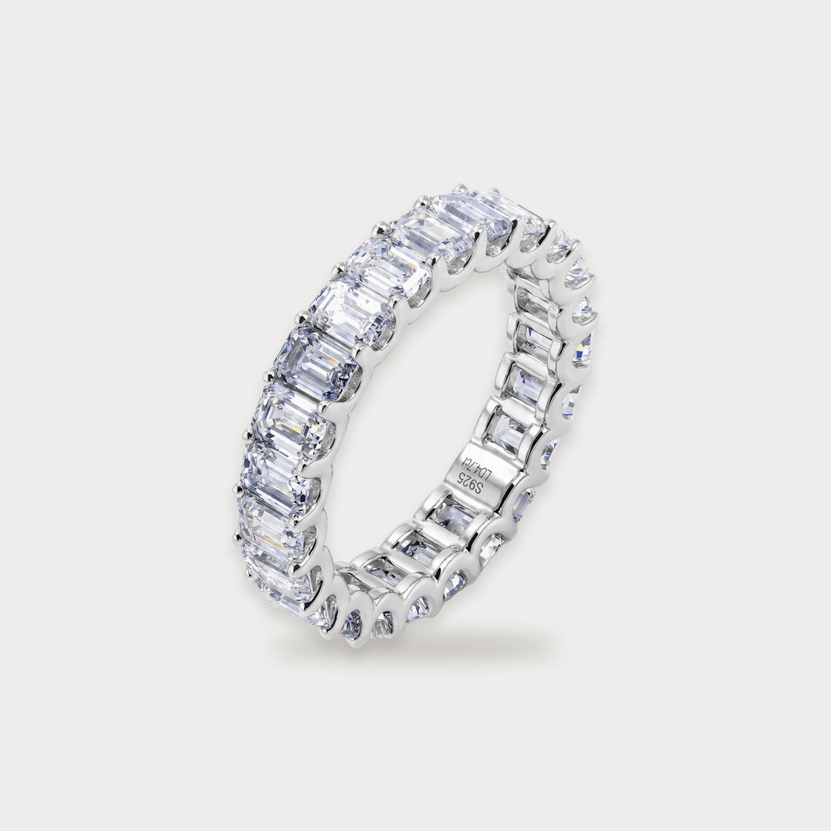 Emerald Lab Diamond Eternity Ring in sterling silver
