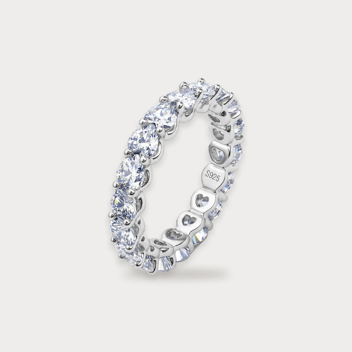 Heart Lab Diamond Eternity Ring in sterling silver