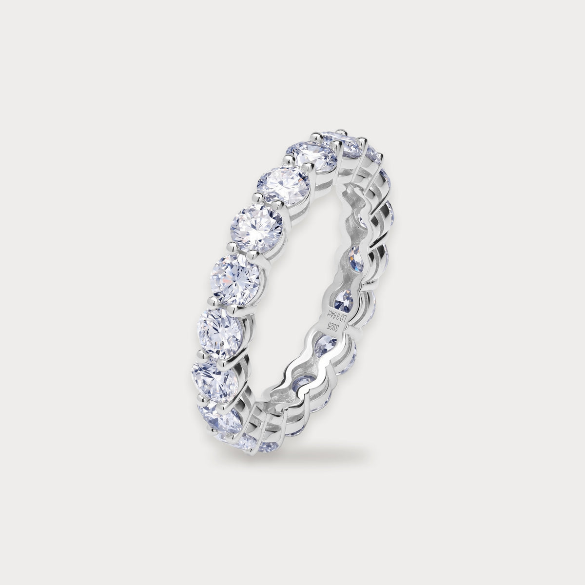 Round Lab Diamond Eternity Ring in sterling silver