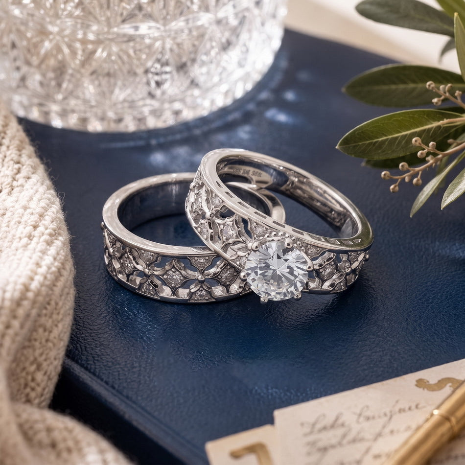 Filigree solitaire with its matching band