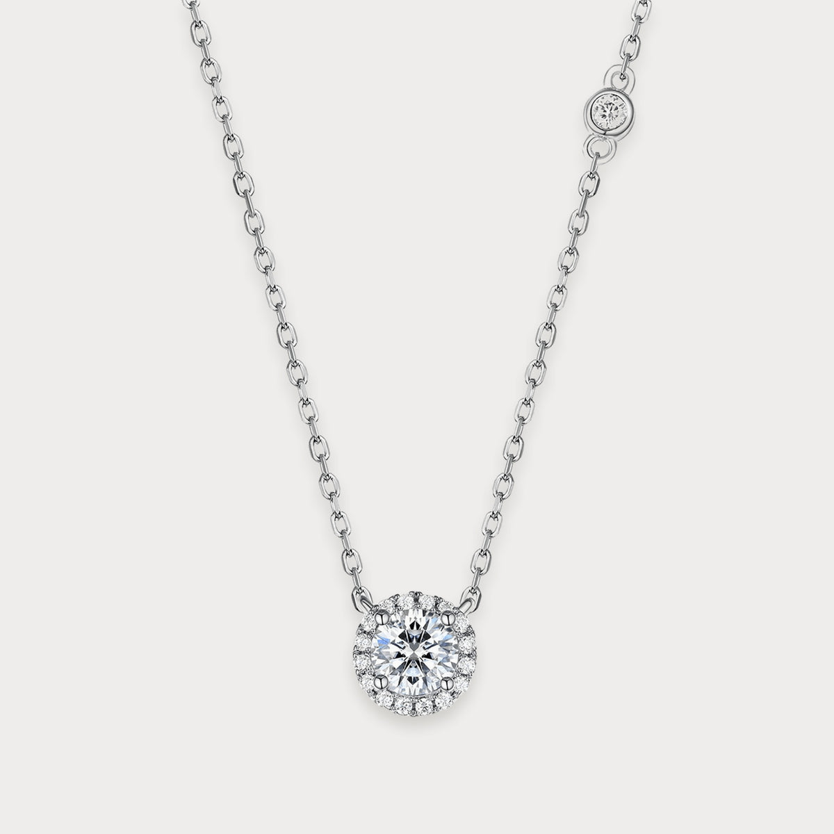 Lab Diamond Halo Station Necklace in sterling silver