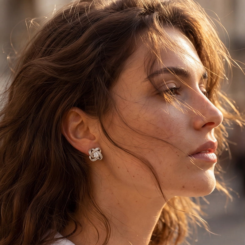 Love knot stud worn on the ear