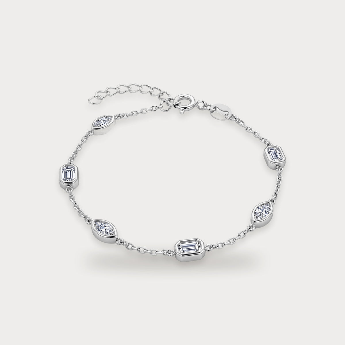 Lab Diamond Marquise & Emerald Station Bracelet in sterling silver