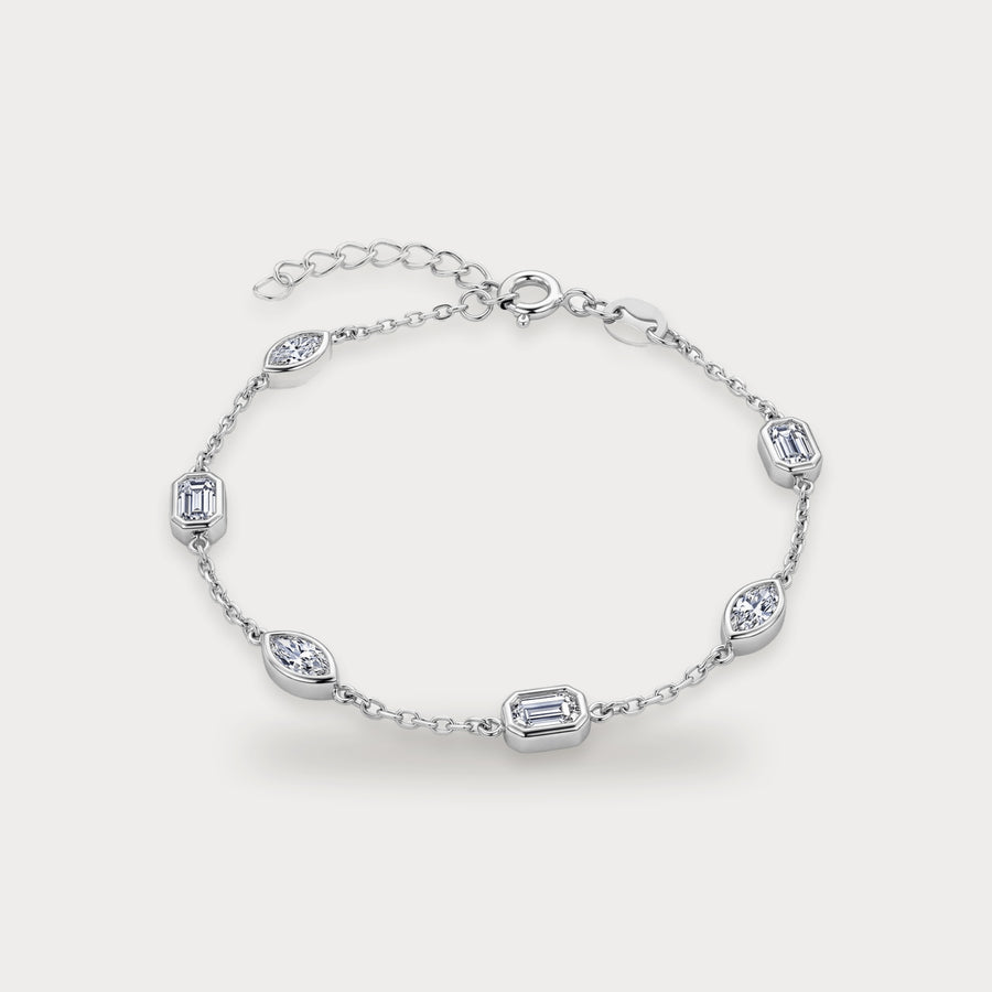 Lab Diamond Marquise & Emerald Station Bracelet