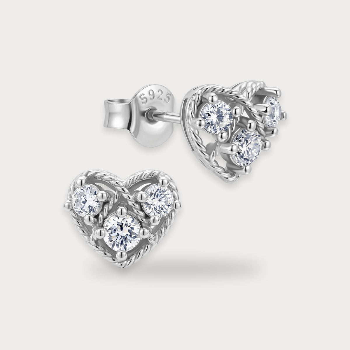 Lab Diamond Mini Heart Studs in sterling silver