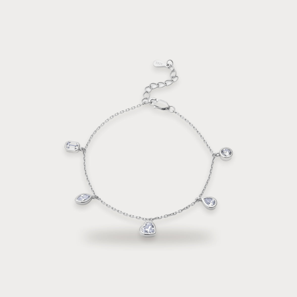 Lab Diamond Mixed-Shape Charm Bracelet in sterling silver