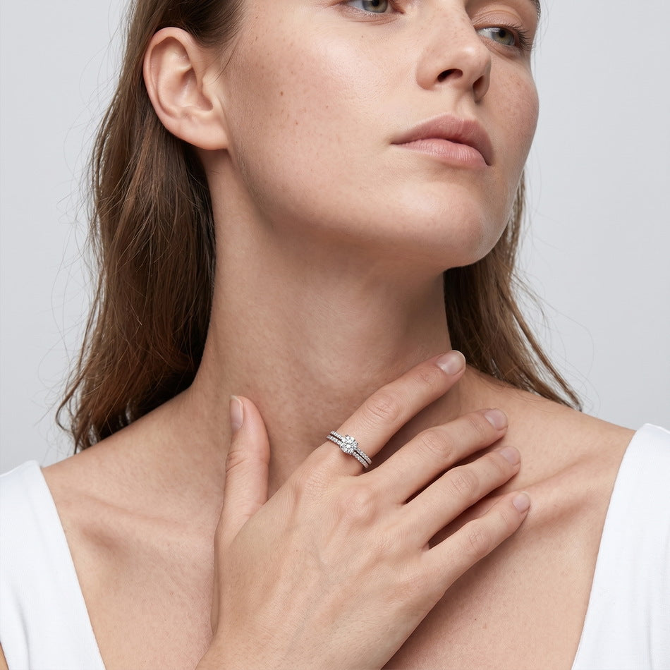 Model wearing the pavé bridal set