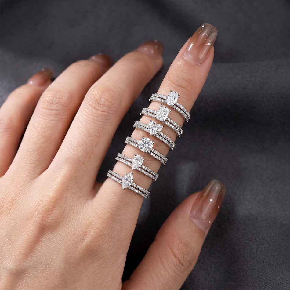 The bridal set in six shapes, stacked (round shown)