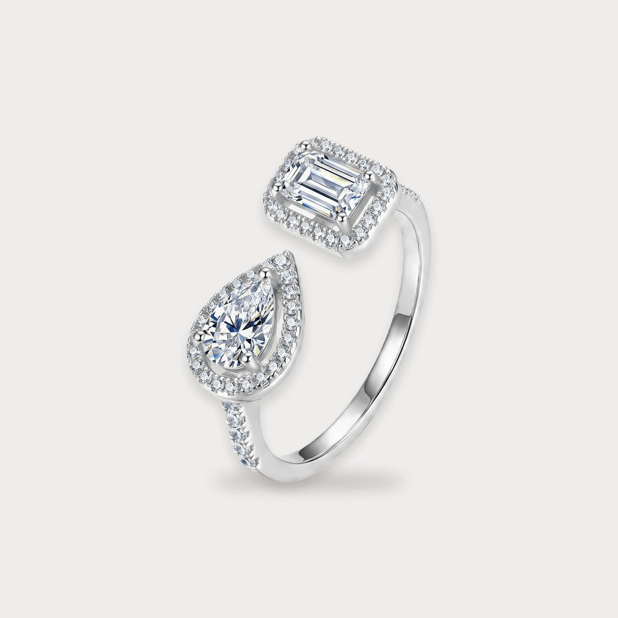 Lab Diamond Pear & Emerald Open Ring