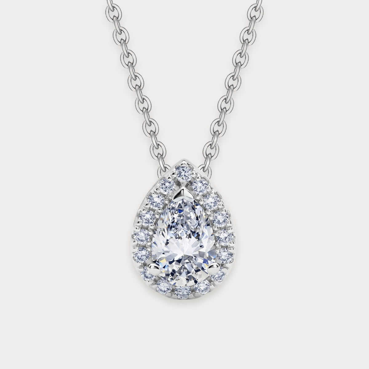 Lab Diamond Pear Halo Necklace in sterling silver