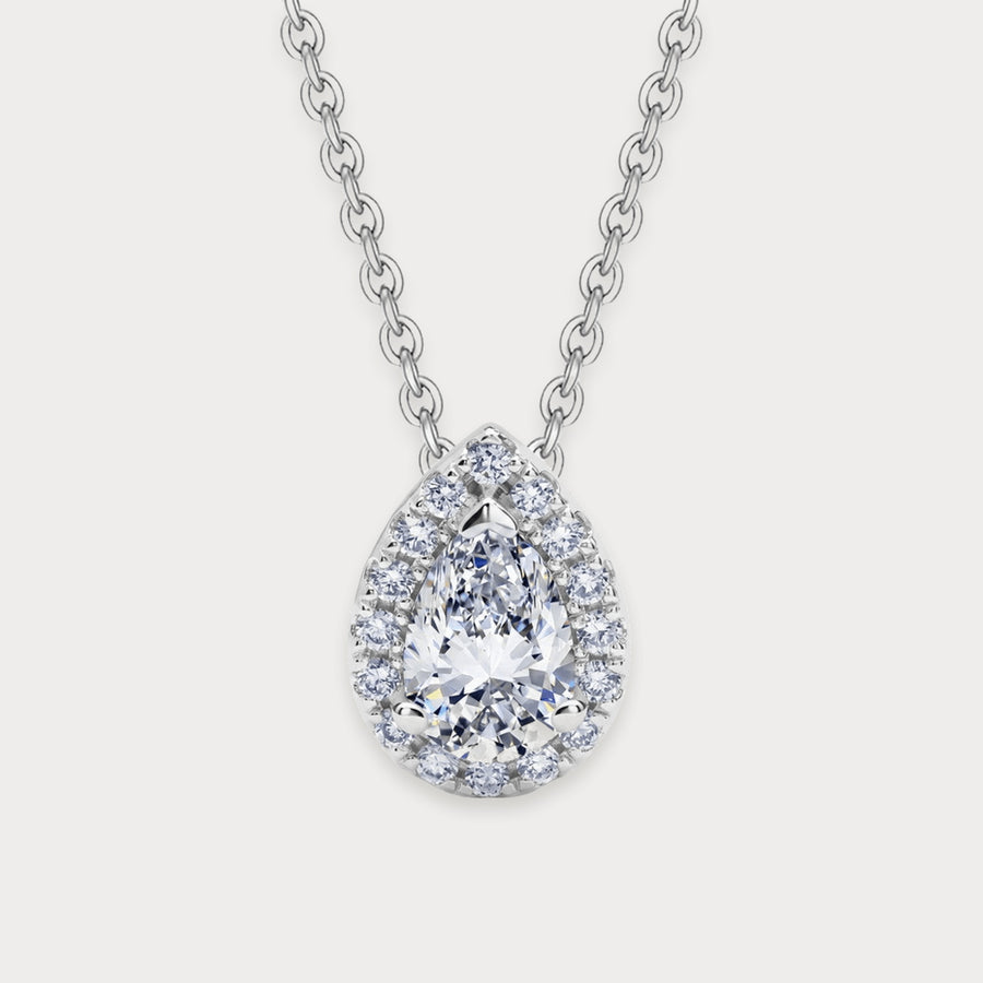 Lab Diamond Pear Halo Necklace