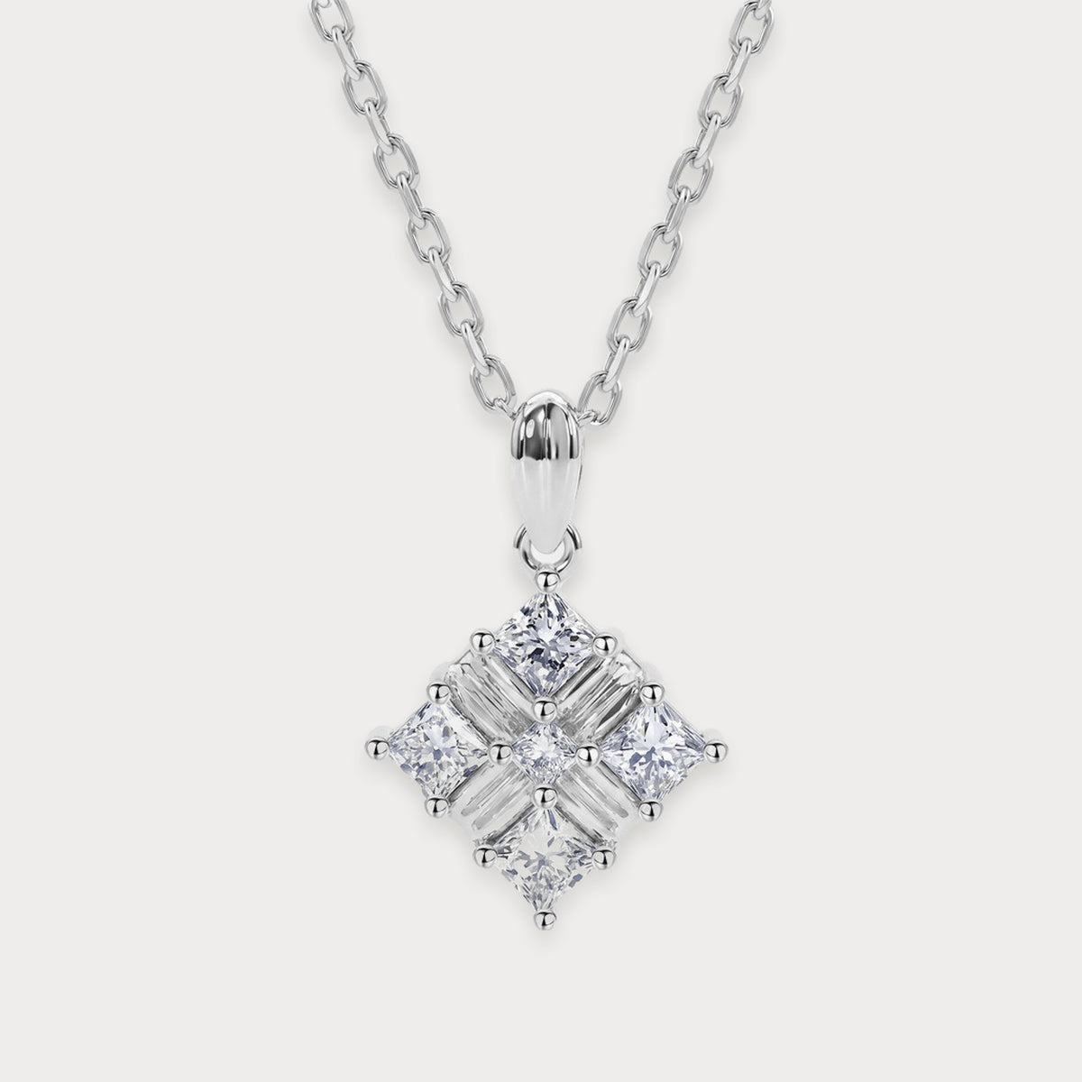 Lab Diamond Princess Cluster Pendant in sterling silver
